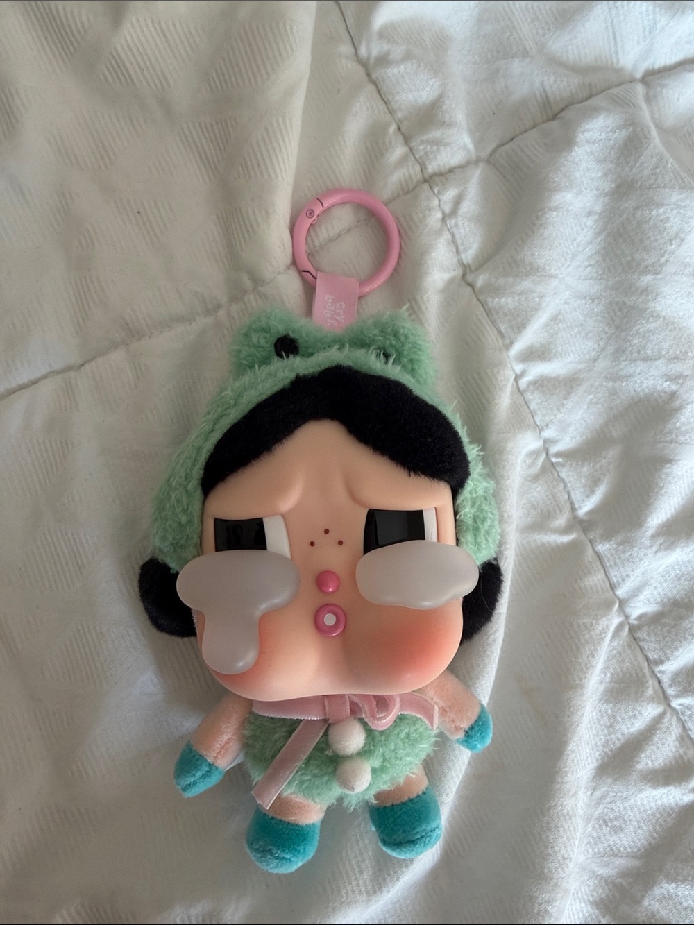 CRYBABY Plush Green Frog Keychain - Cute Bag Charm